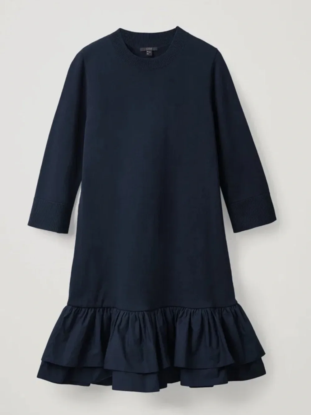 COS Navy Knitted With Woven Pleats Dress
